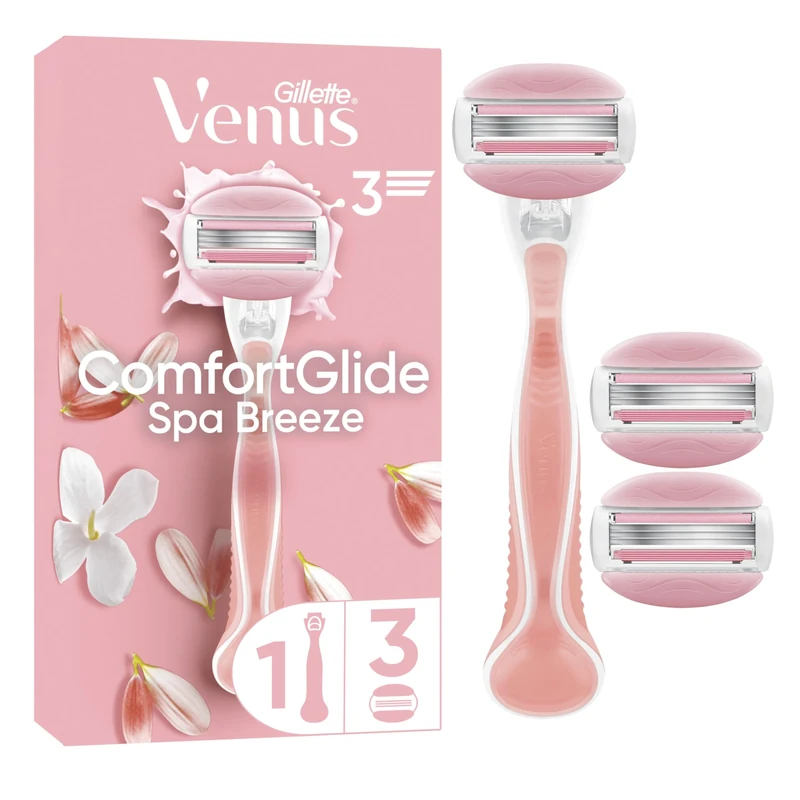 Gillette Venus ComfortGlide Women’s Razor Spa Breeze, 1 Refill Razor Cartridges, Reusable Metal Handle and Shower Holder