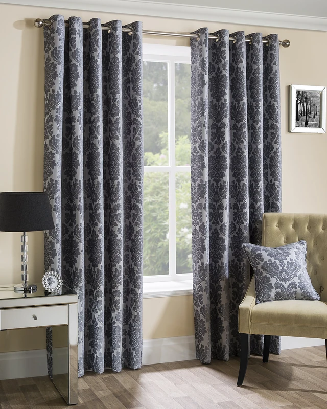 Sundour Park Lane Curtains, Polyester, Silver, 46 x 72-Inch