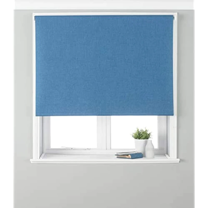 Riva Home Eclipse Blackout Roller Blind, Polyester, Denim, 48" x 64" (122 x 162cm)