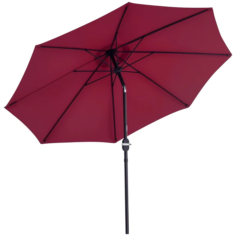 Outsunny 2.7M Garden Parasol Umbrella with Glass Fibre Ribs and Aluminium Frame, Tilting Sun Shade Shelter Canopy, Wine Red