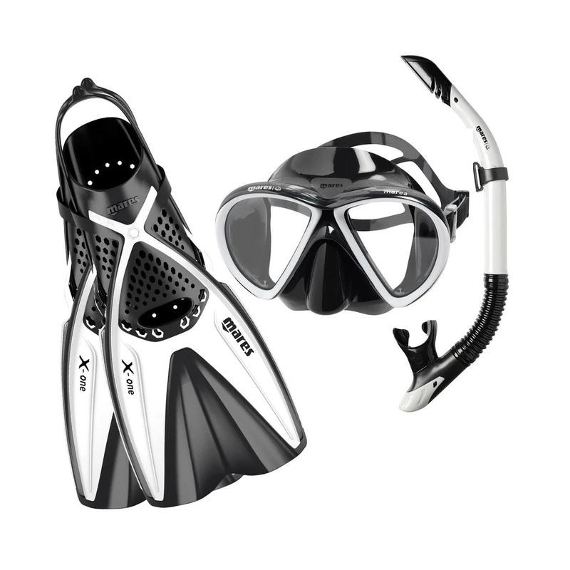 Mares Set Marea X-One - Adult Snorkelling Kit with Silicone Mask, Channel Thrust Adjustable Fins, Semi-Dry Snorkel with Valve