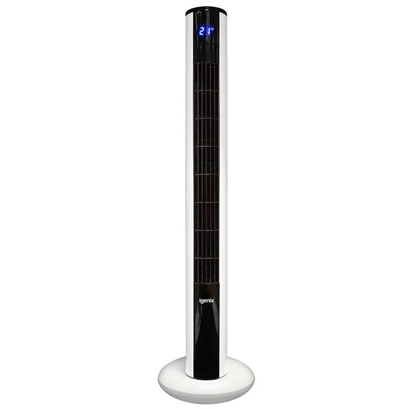 Igenix DF0038 Ultra Quiet Digital Tower Fan with Remote Control, 36 Inch, 8 Speed, 3 Wind Modes, Oscillating, 8 Hour Timer with Auto Turn Off, Ideal for Home and Office, White