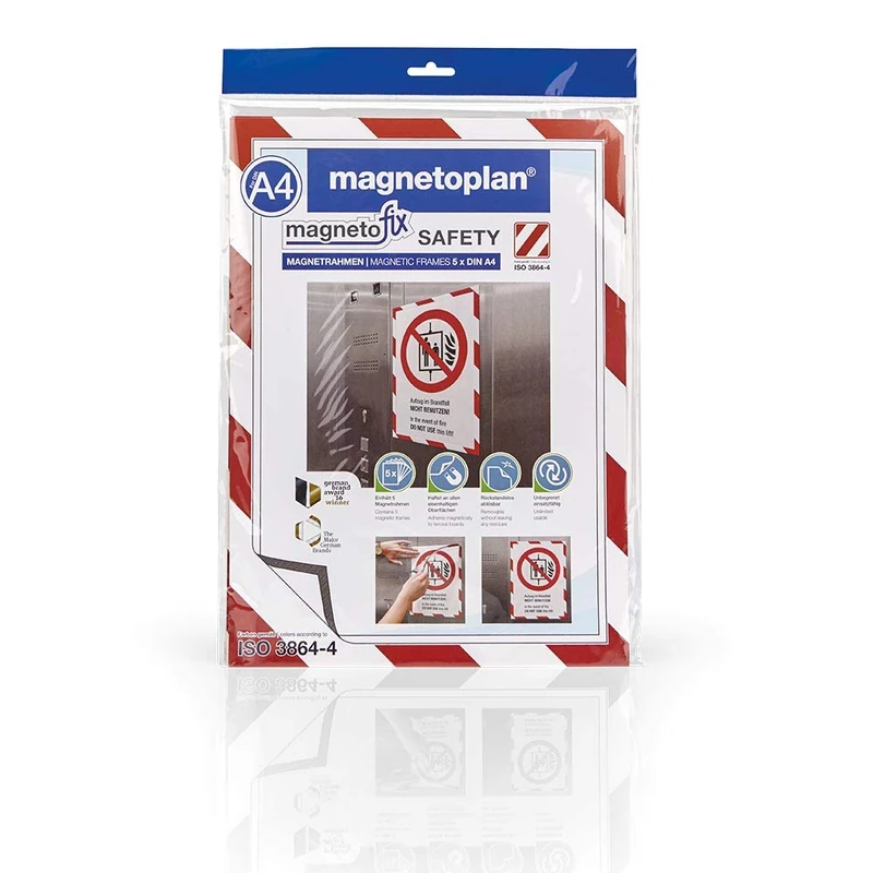 magnetoplan 1131346 Magnetofix Safety Pack of 5 Magnetic Frame A3 Red/White