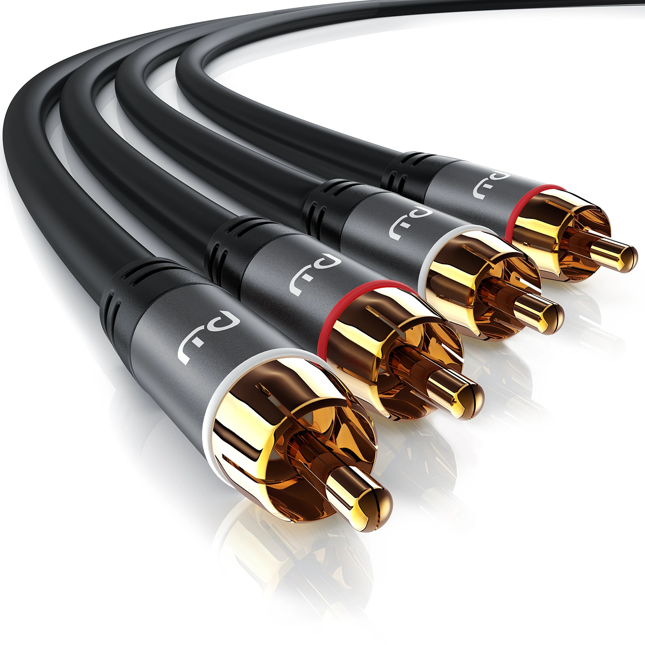 RCA Audio Cable 1.5m - 2x RCA to 2x RCA Plugs - Stereo Cable for Surround Sound Dolby Digital DTS - Metal Shell Casing - for DJ Controller Home Theater HDTV Hi-Fi Systems Gramophones - Black Grey