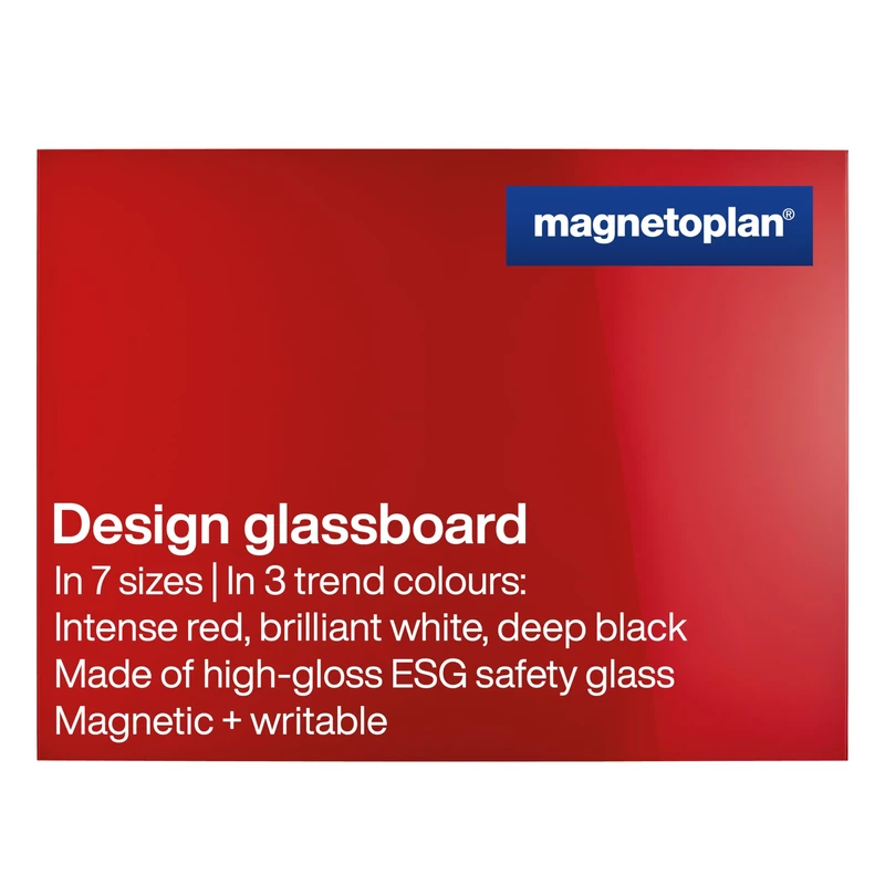 magnetoplan Design-Glasboard | BxH 1200x900mm, Intensiv-Rot | Magnethaftend | ESG-Sicherheitsglas Premium Qualität | für Büro, Küche | Beschreibbar mit Board- Kreidemarker | leicht zu reinigen