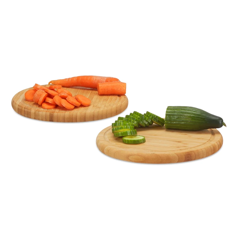 Relaxdays Round Breakfast Board Set of 2 - 25 cm Bamboo Style