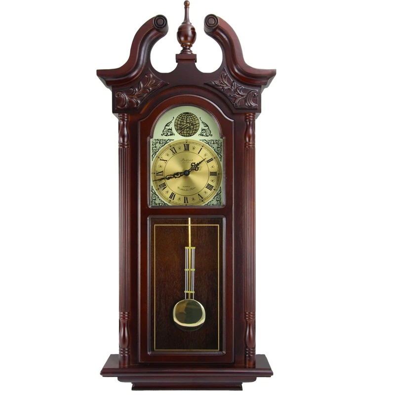 Bedford Clock Collection Wall Clock, Glass Wood, Cherry Oak