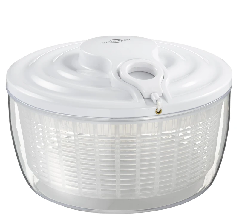 Küchenprofi Wave Salad Spinner with Pulley, Salad Bowl with Lid and Basket, Can be Dismantled for Easy Cleaning, High-Quality Plastic, Capacity 3.25 L, Diameter 24 cm, White