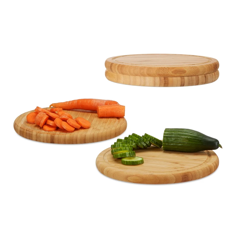 Relaxdays Round Breakfast Board Set of 4, 25 cm, Robust Kitchen Cutting Board, Natural Serving Tray, Chopping, Platter, Round
