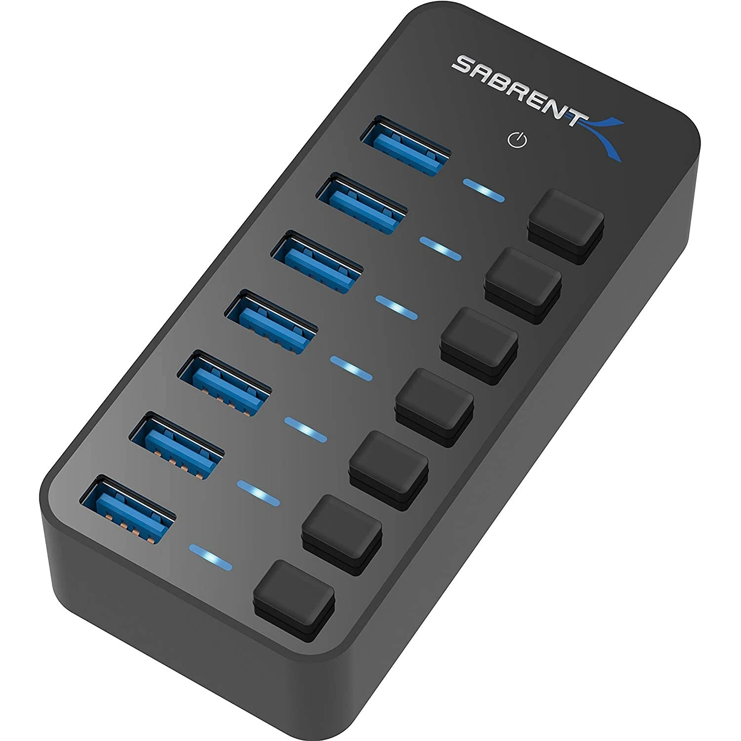 SABRENT USB hub 3.2x1 with power adapter 36W, 7 port usb3 fast Powered data hub, multiple USB splitter, USB docking station, multiport hubs, LEDs on/off Switch compatible with pc Laptop MacBook iMac