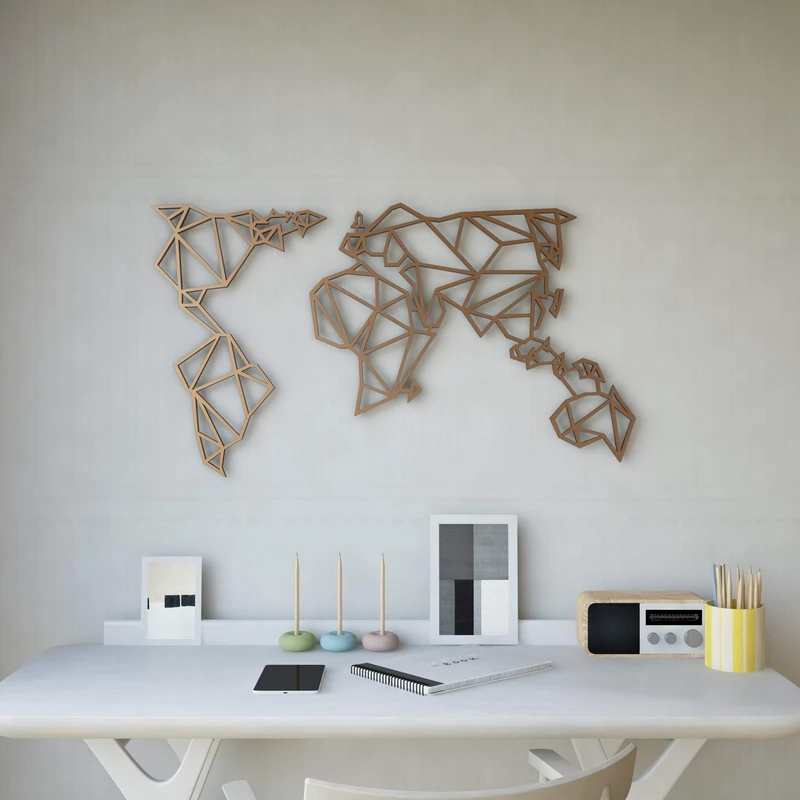 Homemania Wall Decoration World for Living Room, Bedroom, Office – Metal Copper 100 x 0.15 x 58 cm - Image 1