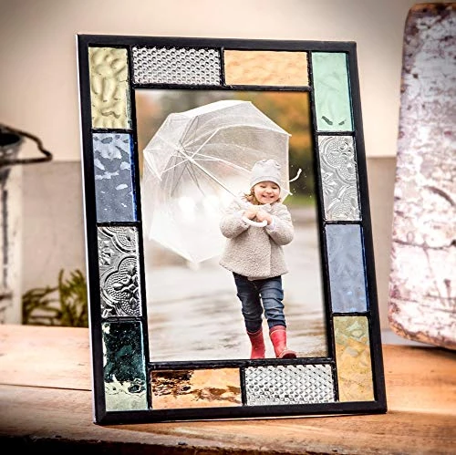J Devlin Pic 412 Series Stained Glass Picture Frame Pastel Blue Green Peach Aqua - Available in 4x6 or 5x7 (4x6)