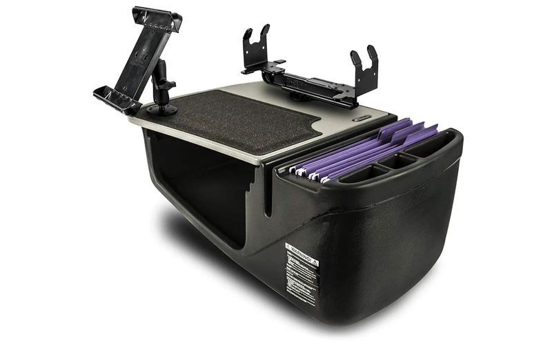 AutoExec AUE08175 Efficiency GripMaster Car Desk Grey Finish with Built-in 200 Watt Power Inverter, Printer Stand and Tablet Mount