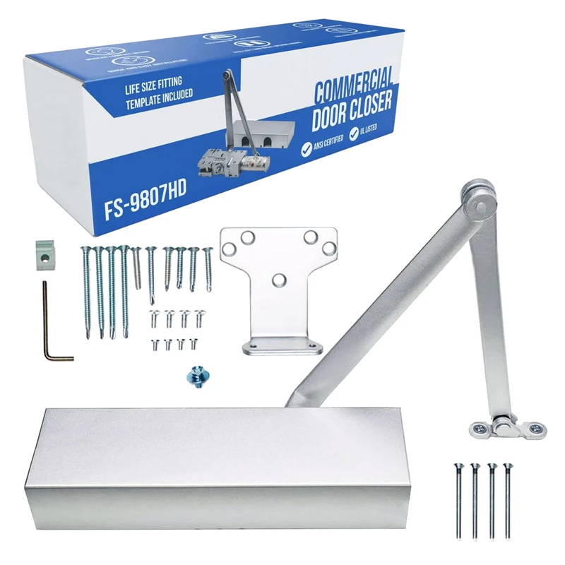 Fortstrong Ultra Heavy Duty Door Closer FS-9807HDX - Grade 1 Commercial Standard Automatic Door Closing Mechanism – Durable Metal Casing – for High Traffic Areas - Fitting Instructions – UL Listed