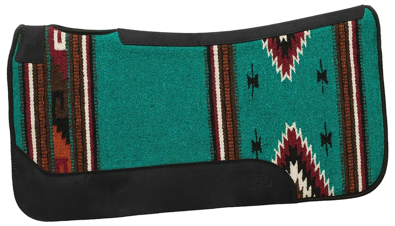 Weaver Equine 31" x 32" Contoured Single Weave Wool Blend Felt Horse Saddle Pad, Shock Absorbing Western Saddle Pad for Protection, Turquoise Pattern