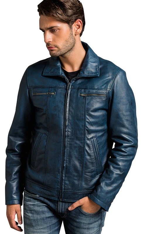 Urban Leather Calvin Gents Leather Jacket, Ocean Blue, Size S