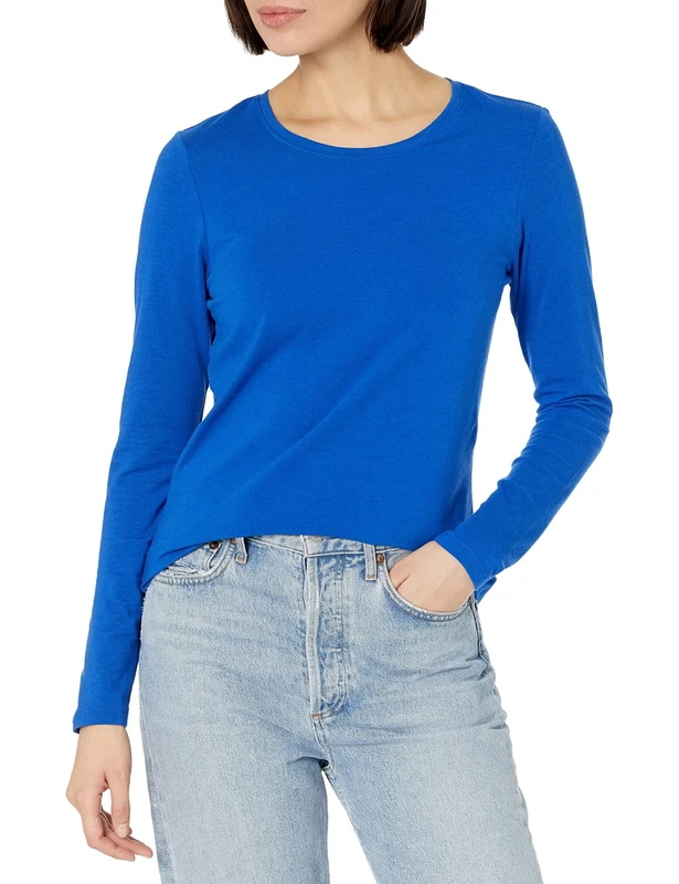 Amazon Essentials Women's Classic-Fit Long-Sleeve Crewneck T-Shirt (Available in Plus Size), Bright Blue, X-Small