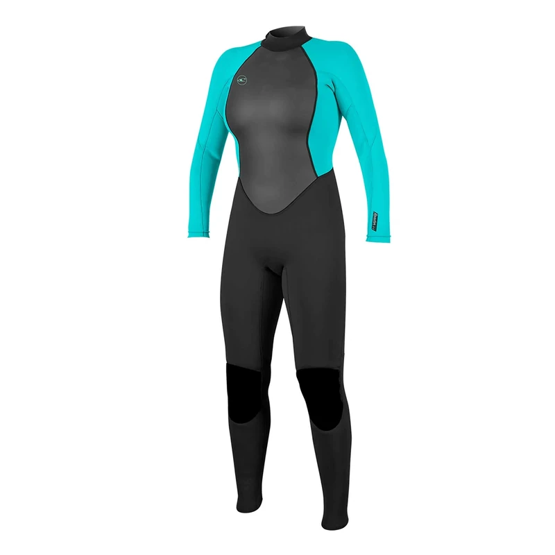 O'Neill Wetsuits Women's Reactor Back Zip Full Wetsuit,Black/Light Aqua, 12 UK (Manufacturer size:40)