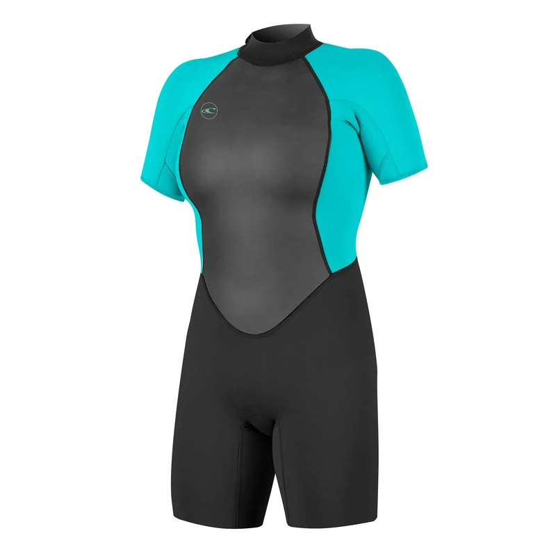 O'Neill Wetsuits Women's Reactor II 2mm Back Zip Spring Wetsuit, Black/Light Aqu, 8