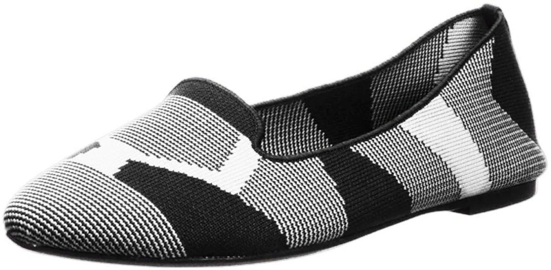 Skechers Women's Cleo-Sherlock-Engineered Knit Loafer Skimmer Ballet Flat, Black/White, 3.5 UK