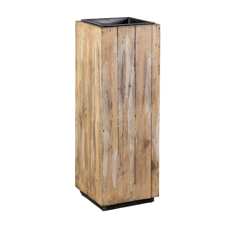 greemotion Column Planter, Recycled Wood Tall Planter Pot with Removable Plastic Liner, Standing Garden Flower Planter for Indoor and Outdoor Use, approx. 43.5 x 43.5 x 115 cm, Brown/black