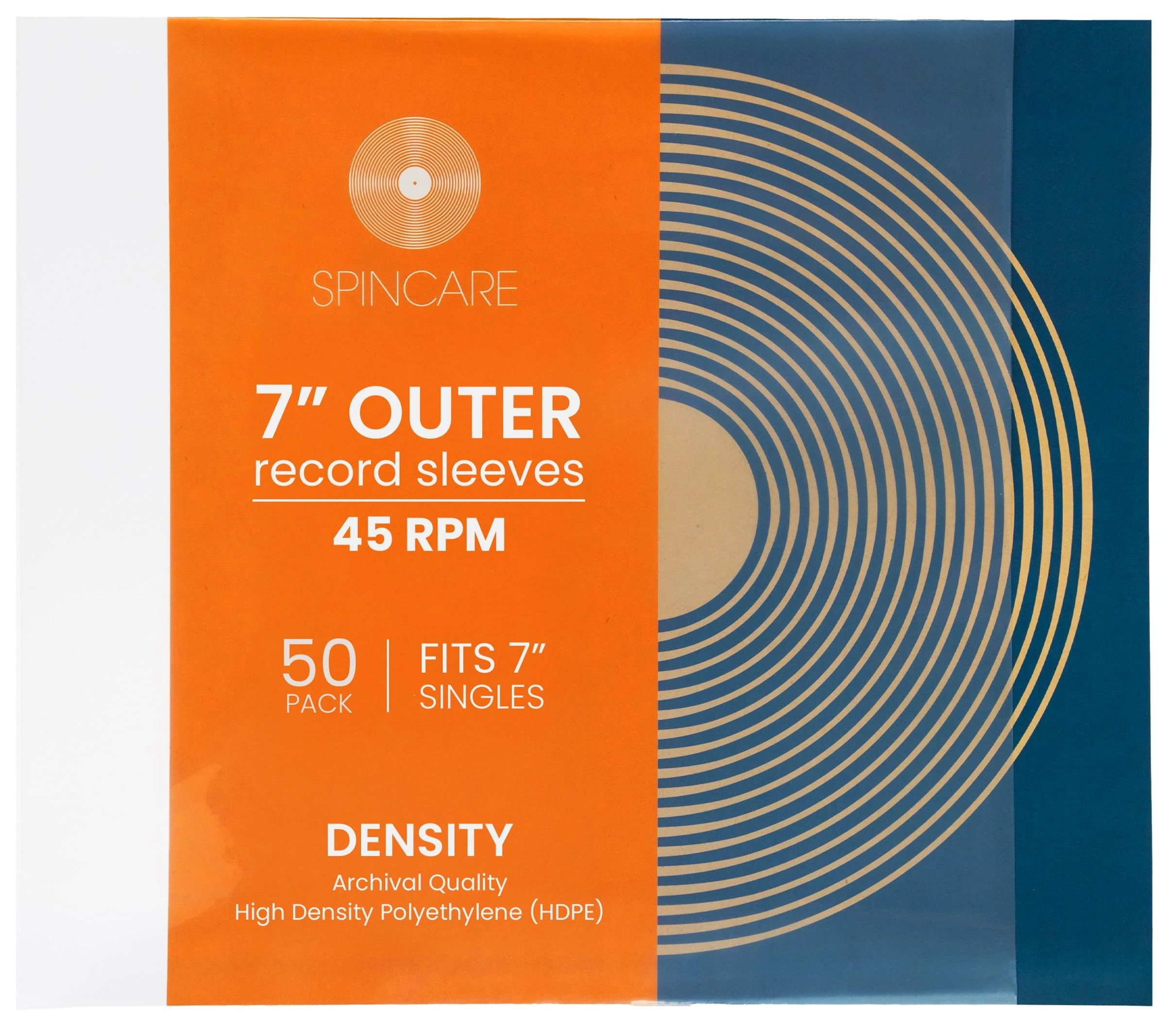 50x 7 Inch Single 45 RPM UV Protection Frosted Outer Vinyl Record Sleeves | Spincare Density Strong Polyethylene Archival Plastic Vinyl Record Storage Covers for 7” 45 RPM Singles