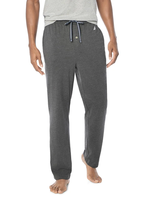 Nautica Men's Soft Knit Sleep Lounge Pant Pajama Bottom, Charcoal Heather, Large