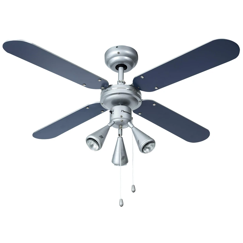 Bestron dlhb42s Ceiling Fan + 4 Blades, 50 W, Silver, 102 cm