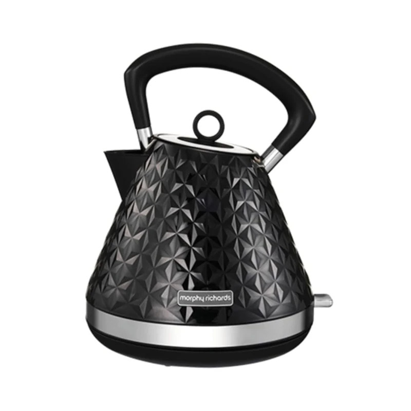Morphy Richards Vector Pyramid Kettle, 1.5L 3kW Rapid Boil, Anti Limescale Filter, Boil Dry Protection, Water Window, Pull Ring Removeable Lid, 360 Cordless Base, Black, 108131
