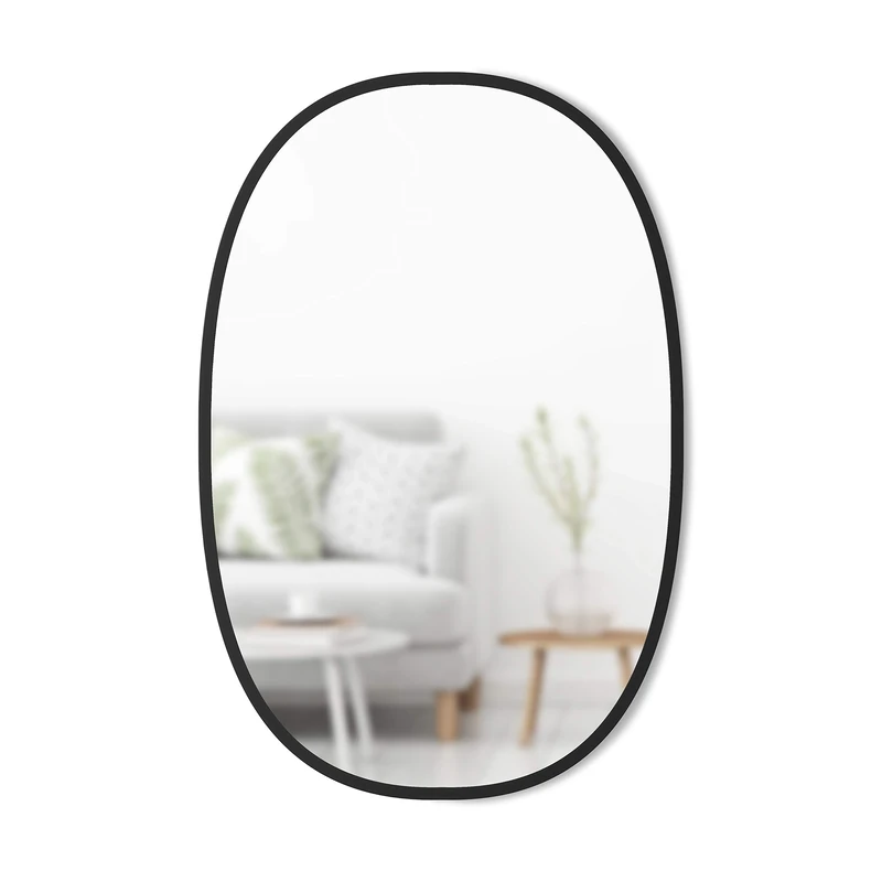 Umbra Hub 24 x 36” Oval Wall Mirror With Rubber Frame, Modern Room Decor for Entryways, Washrooms, Living Rooms and More, Black