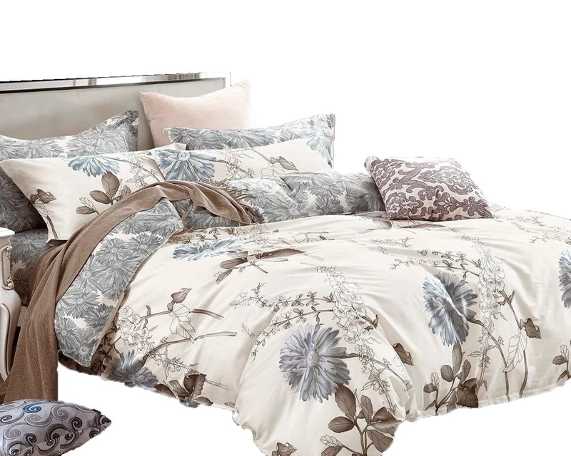 Swanson Beddings Daisy Silhouette Reversible Floral Print 3-Piece 100% Cotton Bedding Set: Duvet Cover and Two Pillow Shams (Queen)
