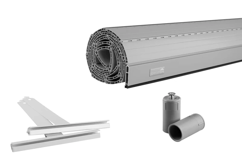 Schellenberg 20085 80 x 100 cm Cover Set PVC Mini for 40 mm Steel Pipe Shafts Grey Width Can be Shortened Including Roller Shutter Hangers Aluminium End Strip Stop Plug, Gray