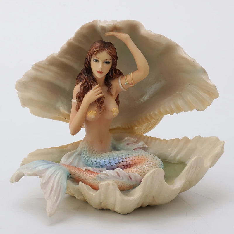 Veronese Design US Mermaid Sitting in a Seashell Sculpture - Image 1