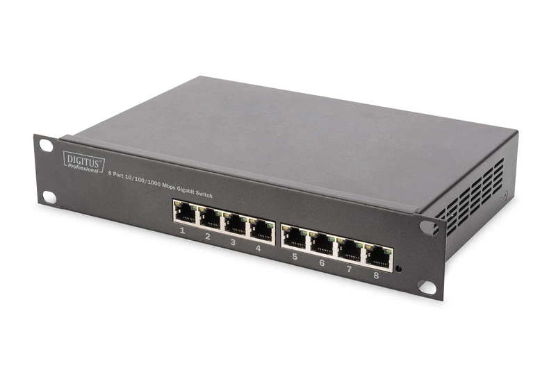 DIGITUS Gigabit Ethernet Network Switch - 10 inch - 8 ports - Unmanaged - Backplane 16 Gbps - Auto MDI/MDI-X - Black