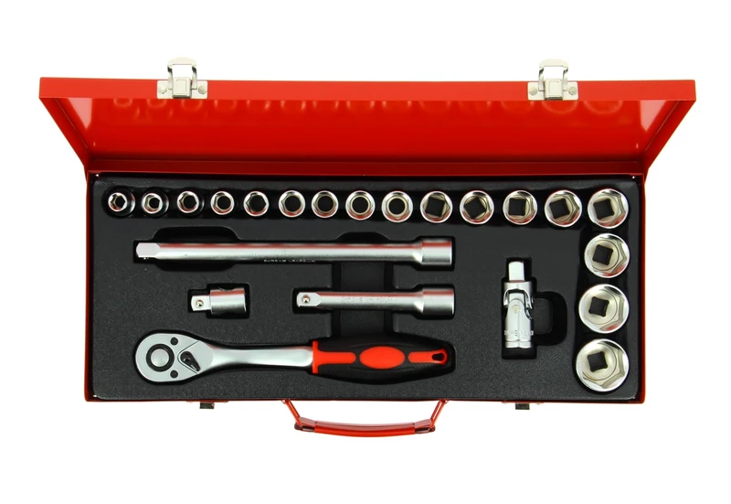 PRECISION STEEL 1/2 Ratchet Clamping Set + Sockets 10 to 32 mm / 22 Pieces
