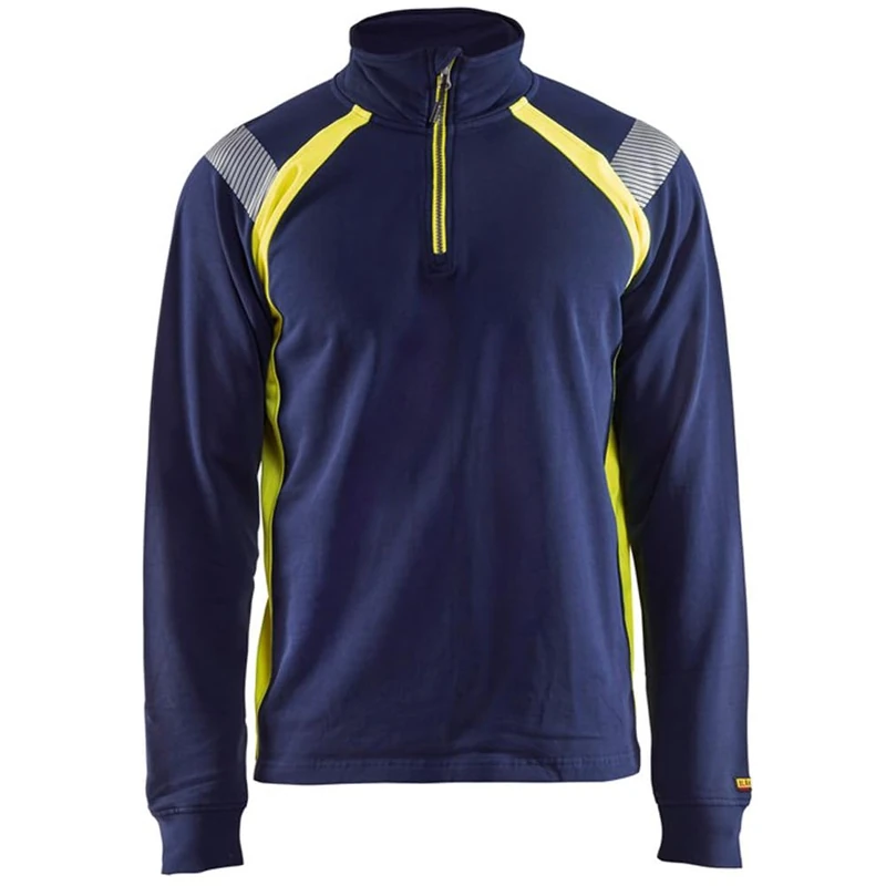 Sweatshirt with half zip, XXXL, Navy Blue/Yellow
