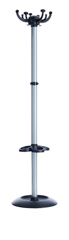 Office Hippo Contemporary Coat And Umbrella Stand with 12 Hooks, Metal, Silver, 41 x 41 x 164.5 cm