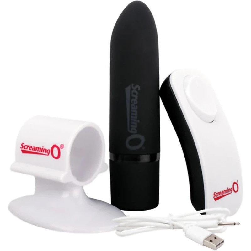 Screaming O Charged Positive Rechargeable Remote Controlled Bullet Vibrator, Black
