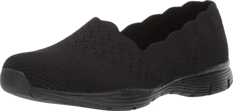 Skechers SEAGER - STAT, Women's Slip On Trainers, Black (Black Flat Knit Blk), 5.5 UK (38.5 EU)