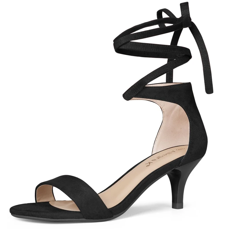 Allegra K Women's Open Toe Kitten Heel Lace Up Dress Sandals Black 6.5 UK/Label Size 8.5 US