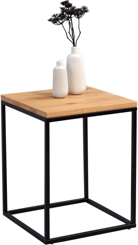 M2 Kollektion Ralf Side Table Wood Metal Black Matt Wild Oak Solid Oiled 40 x 40 x 52 cm - Image 1