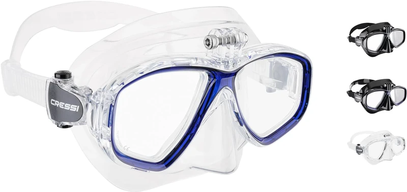 CRESSI Action Cam Mask Clear/Blue - Unisex Reduced Volume Dive Mask with Action Cam Mount, Transparent/Blue, One Size