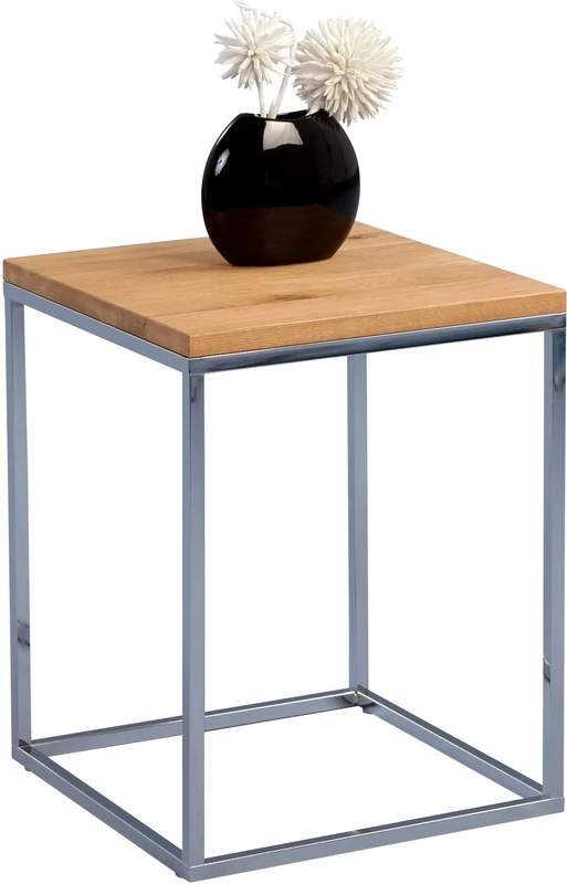 M2 Kollektion Side Table, Chrome-Plated Metal, Wild Oak, Solid, Oiled, 40 x 40 x 52 cm
