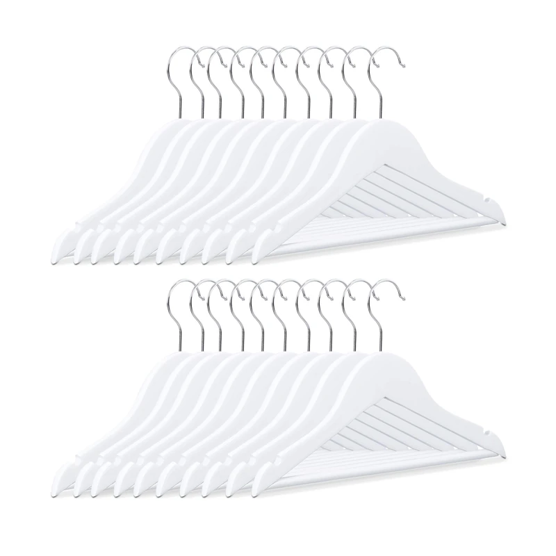 Relaxdays Kid’s Clothes Hangers Set of 20, Wooden Coat Hangers, Anti-Slip, White, HxWxD: 18 x 30.5 x 0.5, White