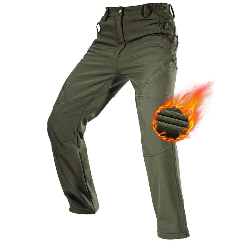 FREE SOLDIER Waterproof Walking Trousers for Men Thermal Fleece Lined Softshell Overtrousers Hiking Trousers Winter Outdoor Tactical Hunting Pants(Army Green, 38 Long) - Image 1
