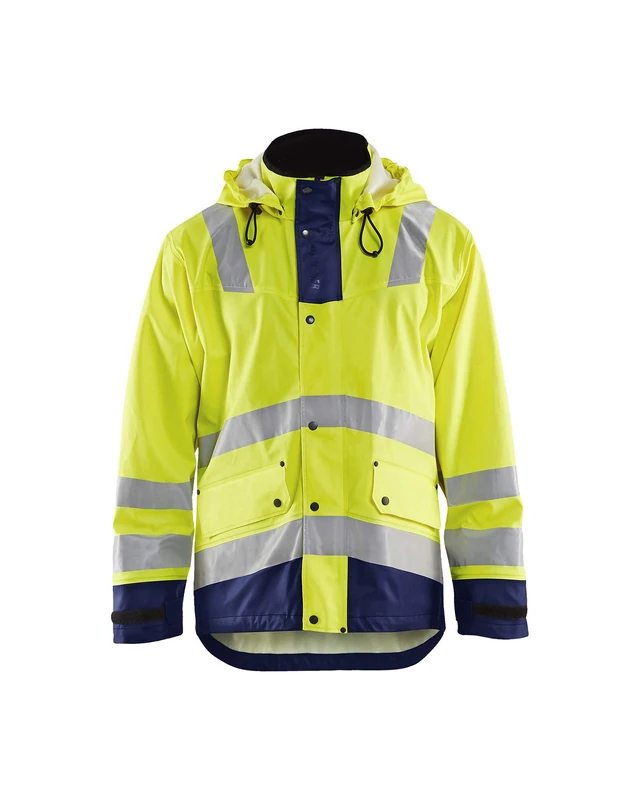 Blakläder 4302200333894X-Large High-Vis Rain Jacket "level 2", Yellow/Navy Blue, 4X-Large