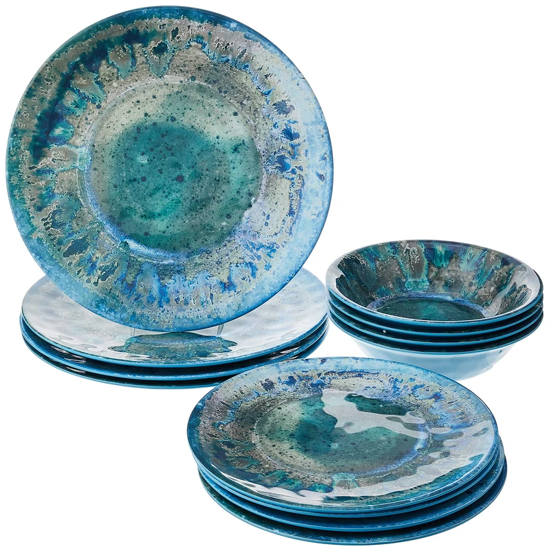 Certified International Radiance Teal Melamine 12 pc Dinnerware Set - Image 1
