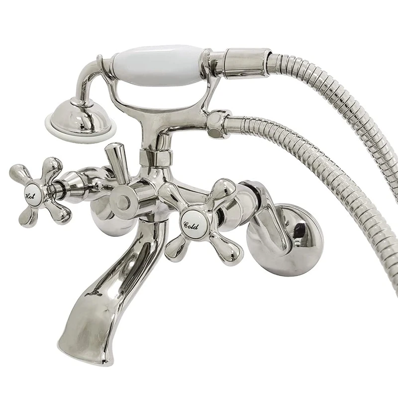 Kingston Brass KS266PN Kingston Clawfoot Tub Faucet, Polished Nickel, 7-3/16" Spout Reach
