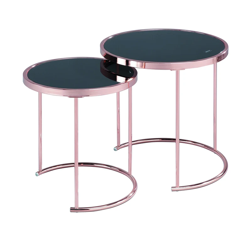 ASPECT Visio Set of 2 Round Nesting Table-Glass Top/Copper Frame, Metal Black, 50 x 50 x 50 cm