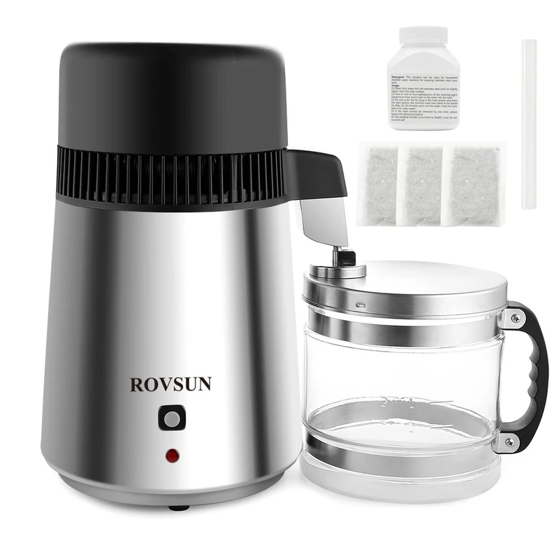 ROVSUNUpgraded 1.1 Gallon/4L Water Distiller Stainless Steel for Home, 750W Distilled Water Maker Machine, Water Distillers Countertop, Water Maker Purifier with Glass Container, 1L/H